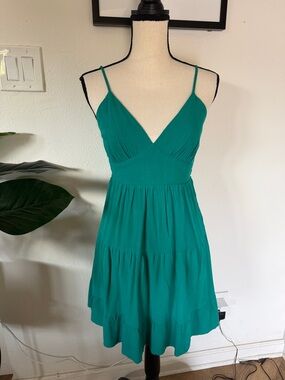 Women's Teal Spaghetti-Strap tiered linen blend Sundress